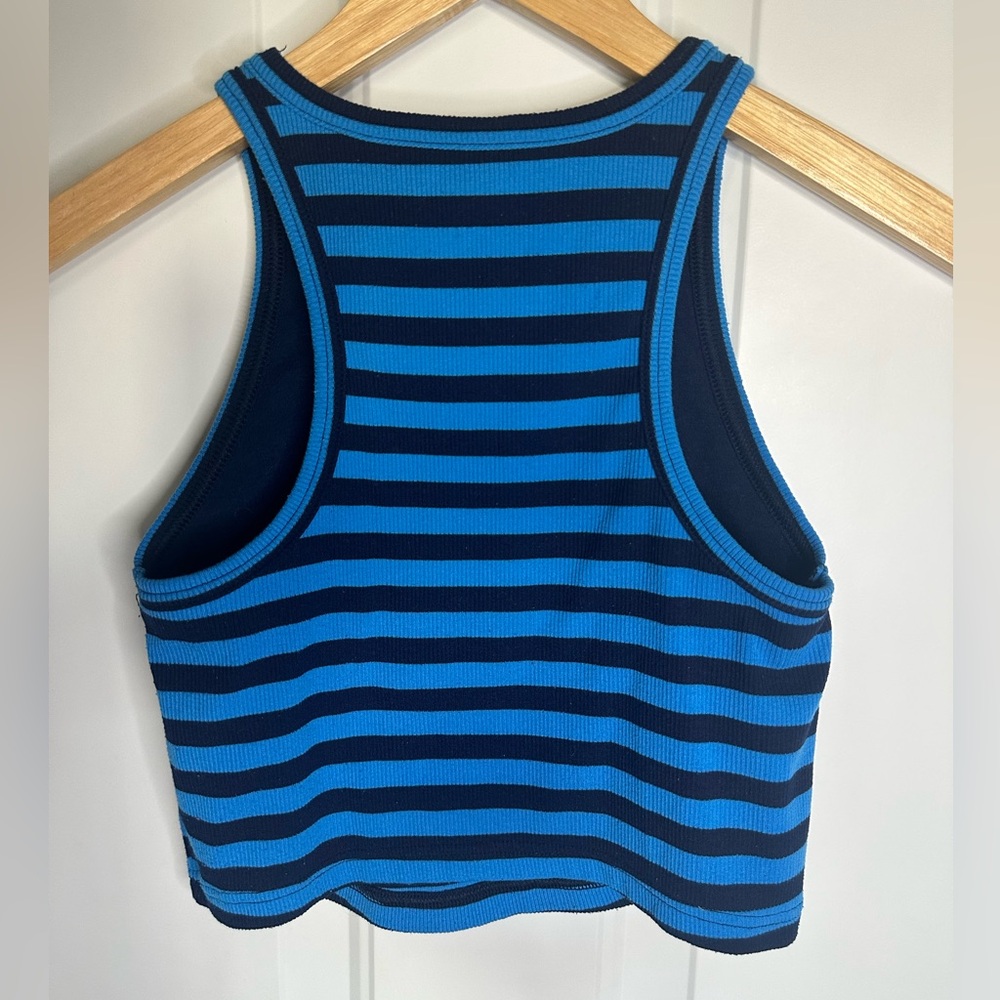 OFFLINE by Aerie Blue & Black Striped Ribbed Cropped Tank Top - Size Small (S/P) - Picture 2 of 4